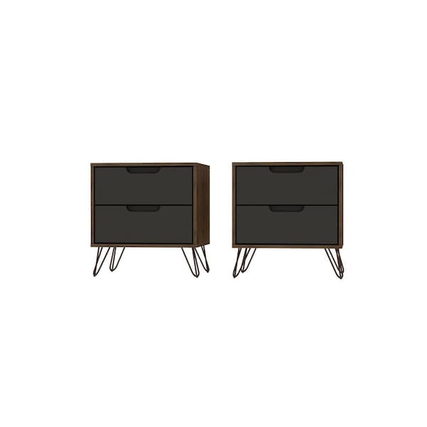 Designed To Furnish Rockefeller 2-Drawer Nature & Textured Grey Nightstand, 21.65 x 20.08 x 17.62 in., 2PK DE2616475 - main